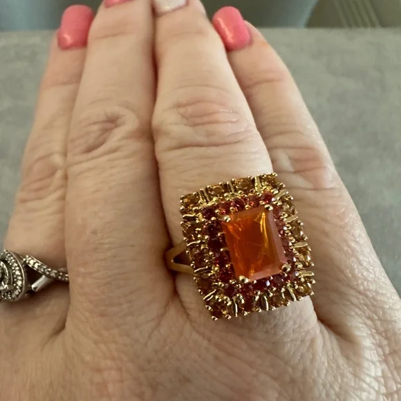 Fire opal with sapphire & Citrine accents 10yg Ring - Picture 10 of 11